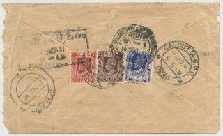 Burma,  Wwii Airmail,  1941 Cover To India W/6p,  1a & 2a,  Calcutta Censor H/s