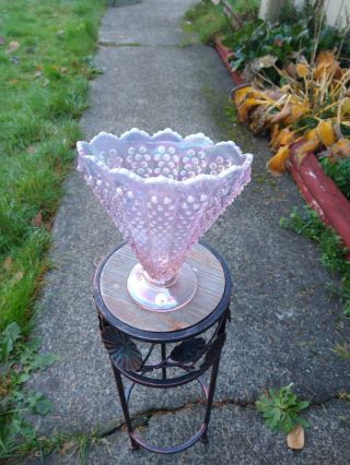 Fenton Champagne Pink Carnival Glass Opalescent Hobnail Fan Vase Htf