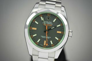 Mens Rolex Milgauss Black Dial Green Crystal Stainless Steel Automatic 116400gv