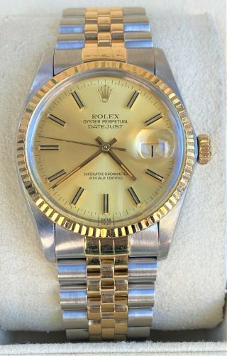 Rolex Datejust 36mm 16103 18k Yellow Gold & Stainless Steel Boxes/papers