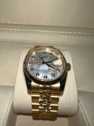 Rolex Datejust 36mm Mop Dial,  Factory Diamonds Jubilee Yellow Gold Barely