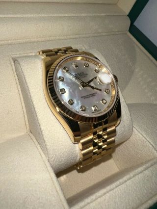 rolex datejust 36mm MOP dial,  factory diamonds jubilee yellow gold barely 4