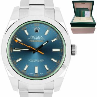 2019 Rolex Milgauss Z - Blue Green Anniversary 116400 Gv Stainless Watch
