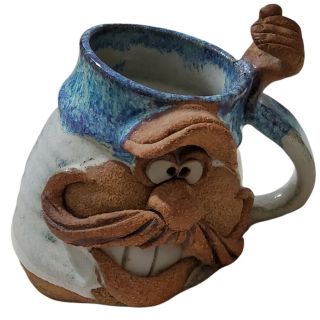 Robert Eakin Ceramic Stoneware Large Coffee Mug Cup 3d Ugly Face Signed