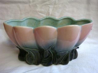 Vintage Oval Scallop Art Pottery Planter Pink Green Blue