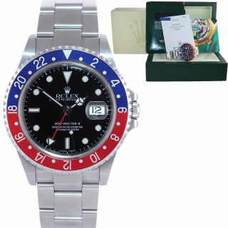 Unpolished 2007 Papers Rolex Gmt - Master 2 Pepsi Blue Steel 16710 No Holes Watch