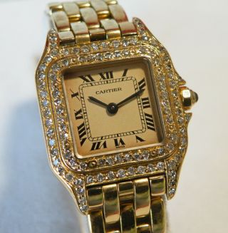 18k Yellow Gold & Diamond Panthere De Cartier Mini 25mm X 21mm Wrist Watch
