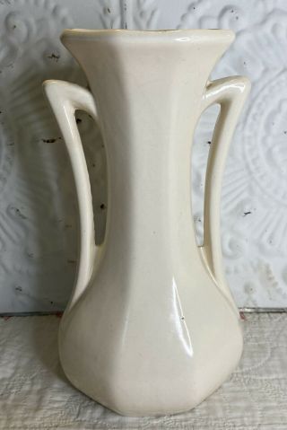 Vintage Nelson Mccoy Matte White Double Handled Pottery Vase Usa 9.  25 " Tall Mcm