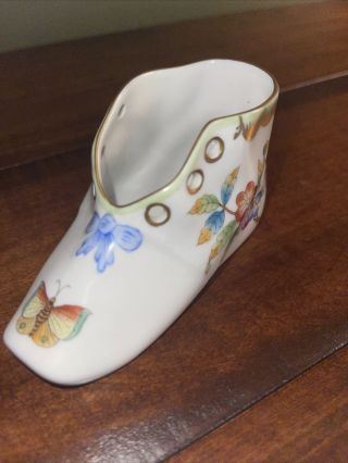 Vintage Herend Hungary Rothschild Birds Hand Painted Baby Shoe
