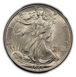 1945 50c Walking Liberty Silver Half Dollar - Strong Luster - Bu Coin - B1850
