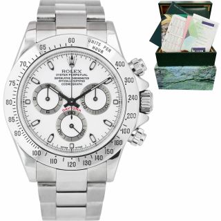 2003 Thin Hands Rolex Daytona 116520 White 40mm Stainless Steel Watch Box Papers