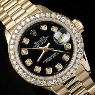Rolex 26mm Datejust Black Diamond Dial & Diamond Bezel Ladies Watch