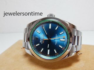 Rolex Ss Milgauss Blue Dial Green Crystal 116400gv