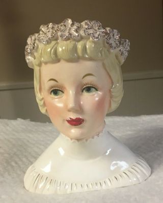 Rare Vintage Bride Lady Head Vase By Napco,  C3205a,  1958