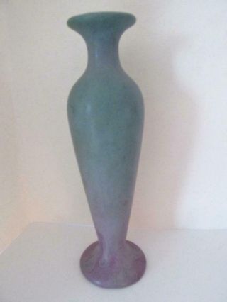 Arts & Crafts Mission Art Muncie (?) Pottery Matte Blue Over Lilac Tall Bud Vase
