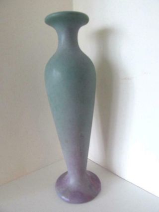 Arts & Crafts Mission Art Muncie (?) Pottery Matte Blue over Lilac Tall Bud Vase 2