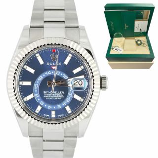 Unpolished Rolex Sky - Dweller Stainless White Gold Blue Dial 42mm Watch 326934
