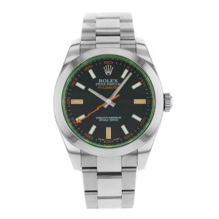 Rolex Milgauss Steel Black Dial Green Crystal Automatic Mens Watch 116400gv Bko