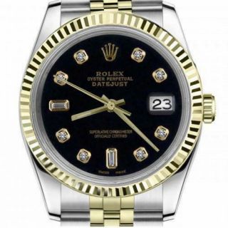 Rolex Oyster Perpetual Datejust 36mm Black Dial With Diamond Numbers Jubilee Two
