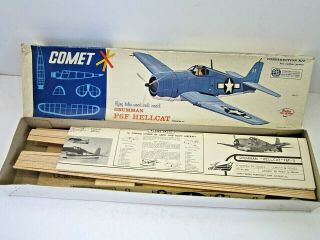 Vintage Comet Grumman F6f Hellcat Balsa Wood Airplane Scale Model Kit