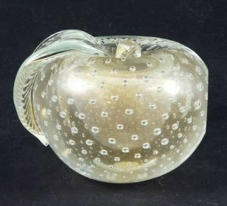 Vintage Murano Glass Controlled Bubble Gold Aventurine Apple Paperweight
