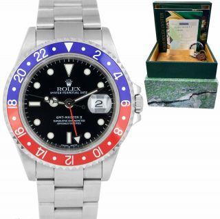 2004 Rolex Gmt - Master Ii Y Serial No - Holes Pepsi 40mm Steel Watch 16710 Full Set
