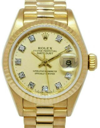 Rolex Datejust President 18k Yellow Gold Champagne Diamond Lady 26mm Watch 69178