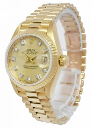 Rolex Datejust President 18k Yellow Gold Champagne Diamond Lady 26mm Watch 69178 3