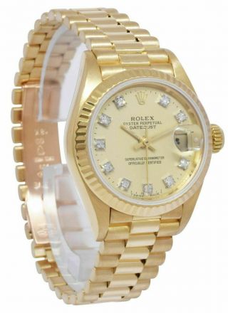 Rolex Datejust President 18k Yellow Gold Champagne Diamond Lady 26mm Watch 69178 5