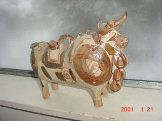 Large Old Vintage Peruvian Folk Art Pottery Bull Torito De Pucara From Peru