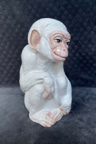 Vintage Italian Majolica Tin Glazed Pottery White Monkey Sculpture Figurine 2
