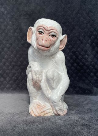 Vintage Italian Majolica Tin Glazed Pottery White Monkey Sculpture Figurine 3