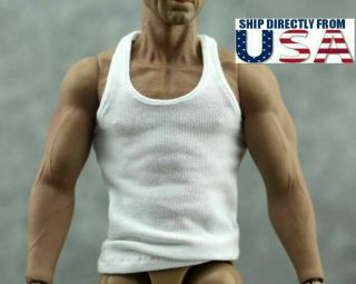 1/6 Men Tank Top White For 12 " Phicen Hot Toys Ganghood Muscular Male Figure Usa