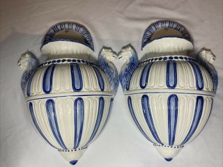 Zanolli Porcelain Wall Hanging Pair Wall Pocket Italian Blue And White Italy