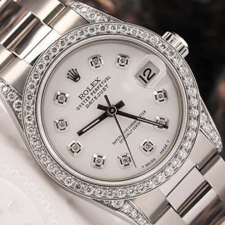 Rolex 36mm Datejust Ss White Dial With Diamond Bezel & Lugs Oyster Band 16030