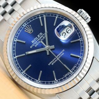Rolex Mens Datejust Blue Dial 18k White Gold Ss 16234 Watch W/rolex Jubilee Band
