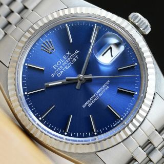 Mens Rolex Datejust Blue Dial 18k White Gold & Steel Watch W/original Band