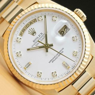 Rolex Mens Day Date President 18k Yellow Gold Factory Diamond Dial Watch