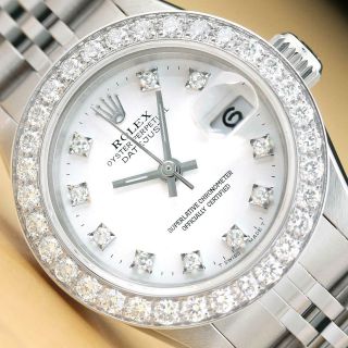 Ladies Rolex Datejust Factory Dial 18k White Gold & Steel Watch,  1.  13 Ct Bezel
