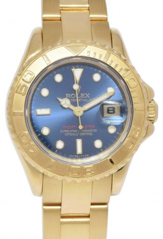 Rolex Yacht - Master 18k Yellow Gold Blue Dial Ladies 29mm Oyster Watch S 69628
