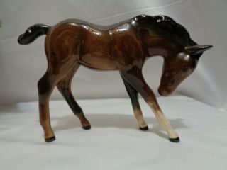 Orig Beswick England Brown Gloss Large Foal Horse Head Down Porcelain