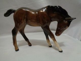 Orig Beswick England Brown Gloss Large Foal Horse Head Down Porcelain 2