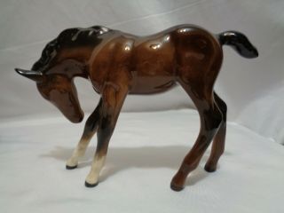 Orig Beswick England Brown Gloss Large Foal Horse Head Down Porcelain 3
