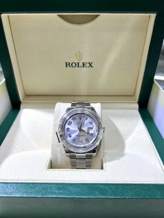 Rolex Datejust Ii 41mm Steel Silver Blue Arabic Dial Oyster Perpetual 116300