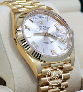 Rolex President Day - Date 228238 18k Yellow Gold Silver Roman Dial Watch Bp