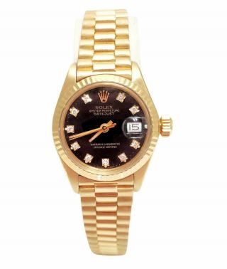Ladies 26mm Rolex Datejust President 18k Yellow Gold Automatic Watch 6917