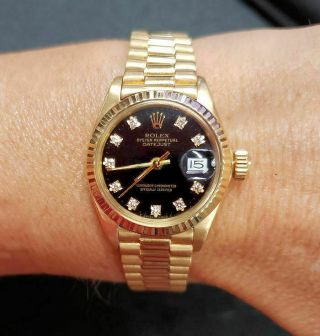 LADIES 26mm ROLEX DATEJUST PRESIDENT 18K YELLOW GOLD AUTOMATIC WATCH 6917 4