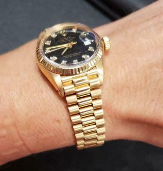 LADIES 26mm ROLEX DATEJUST PRESIDENT 18K YELLOW GOLD AUTOMATIC WATCH 6917 5