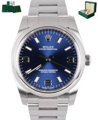 2020 Rolex Oyster Perpetual 34 Stainless Steel Blue 34mm Smooth 114200 Watch