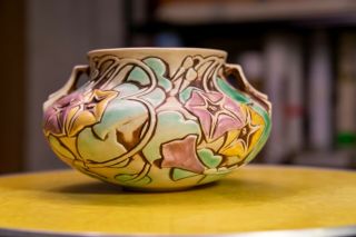 Roseville Morning Glory Vase - Shape 268 - 4 Green Purple 4 1/2 " Pastel